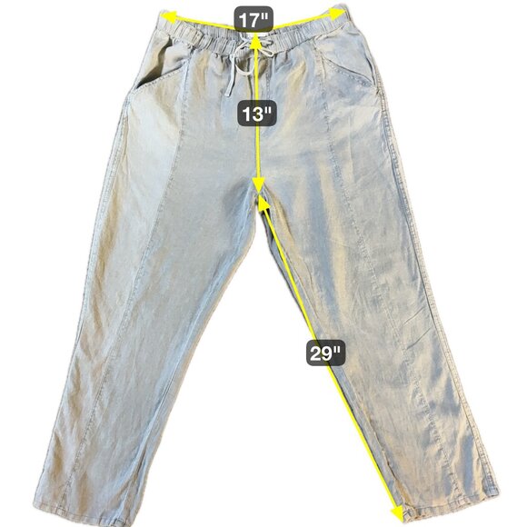 Nicole Miller New York 100% Linen Pull On Elastic Waist Pants Womens Large Green - Picture 6 of 6